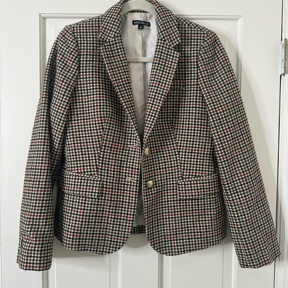 J. Crew Women's Houndstooth Blazer - Black, White, Red